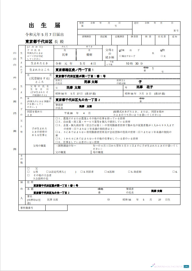 Download Japan birth certificate (日本の出生証明書) Word and PDF template, fully editable Photoshop template
